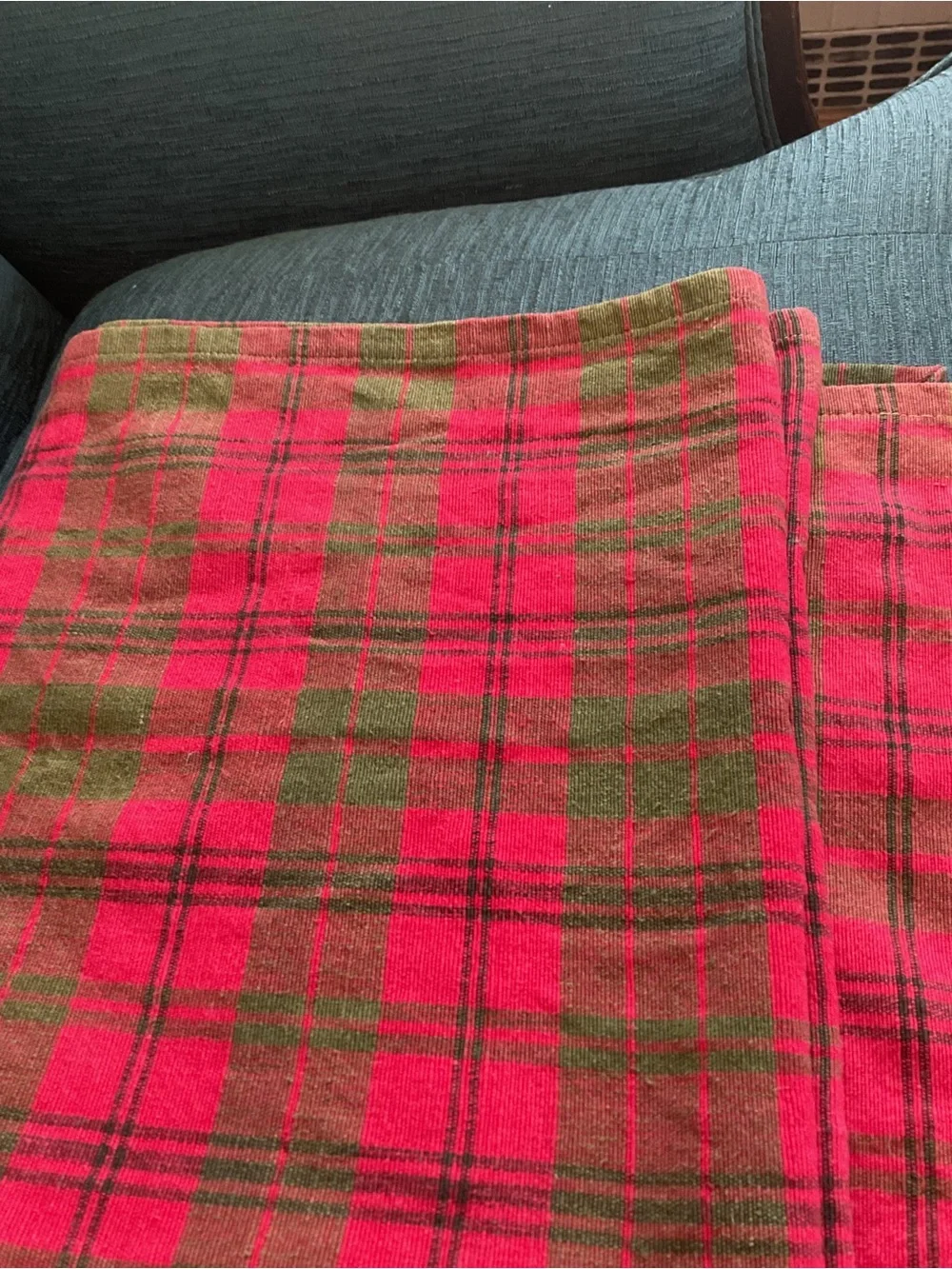 Crate&Barrel Red and Green Plaid table runner